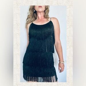 Vintage 90s does 20s Cheryl Kaye Gatsby Black Fringe Flapper Mini Dress Sz S